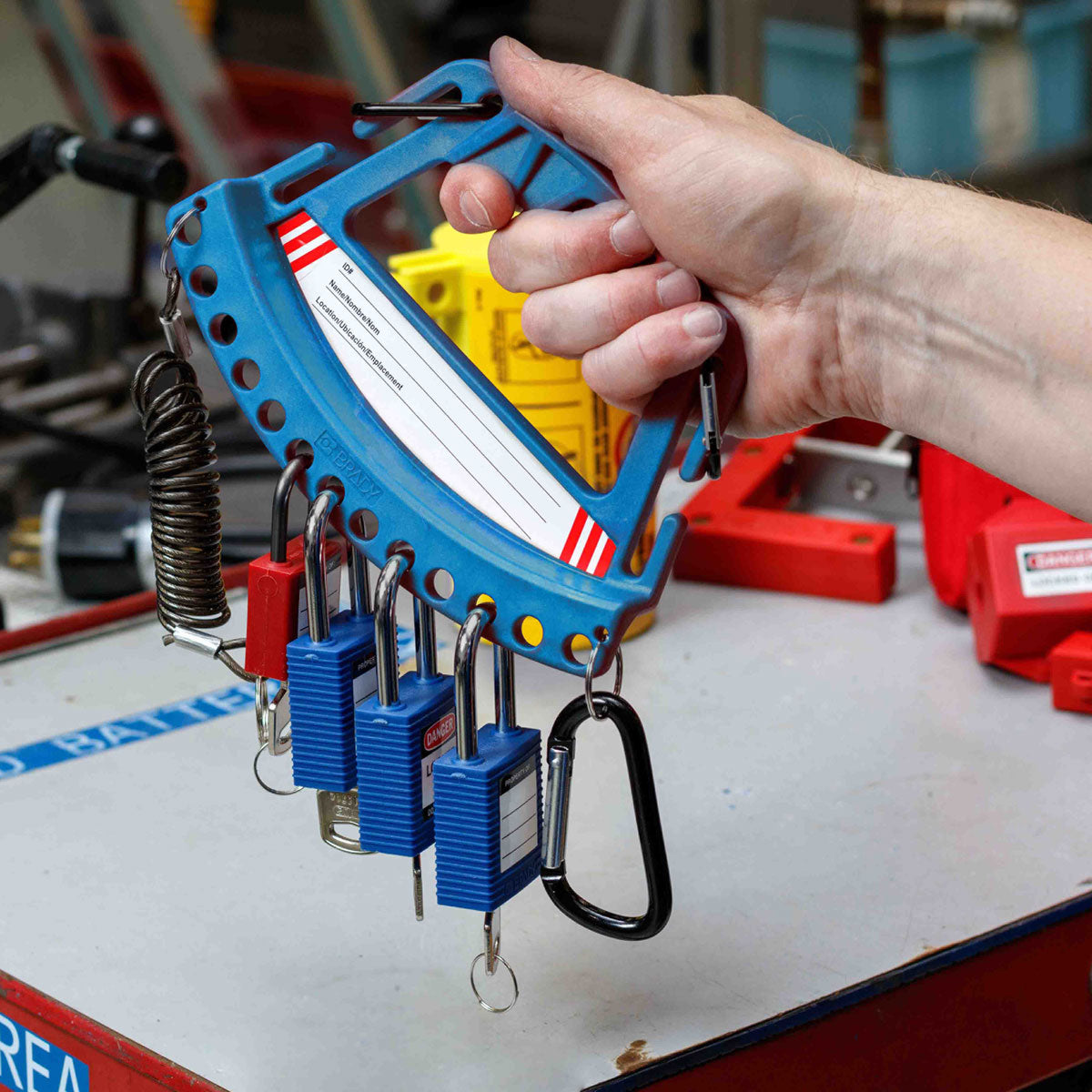Support pour cadenas et étiquettes de sécurité - Bleu