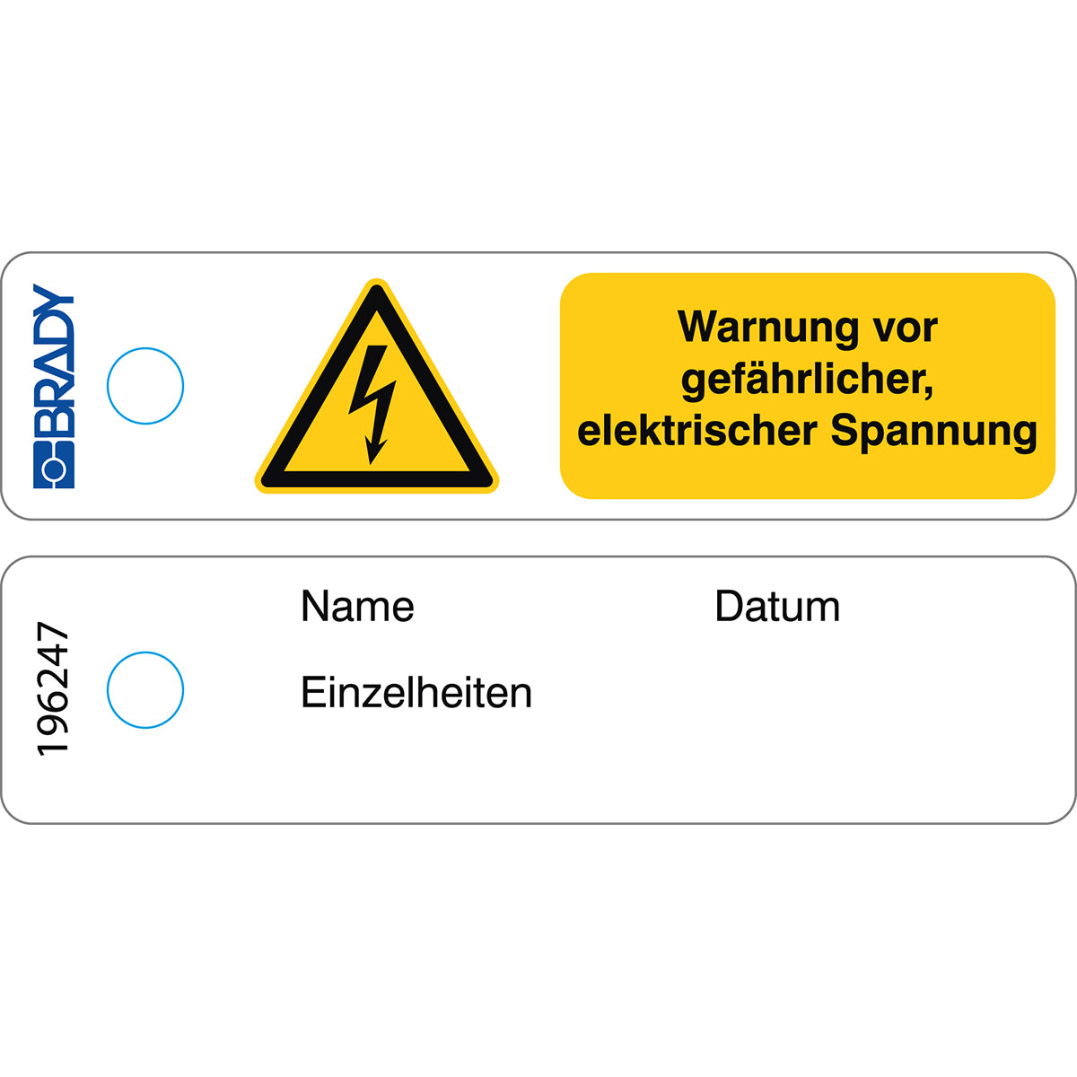 Mini-Anhänger – Warnung; gefährliche elektrische Spannung – DE