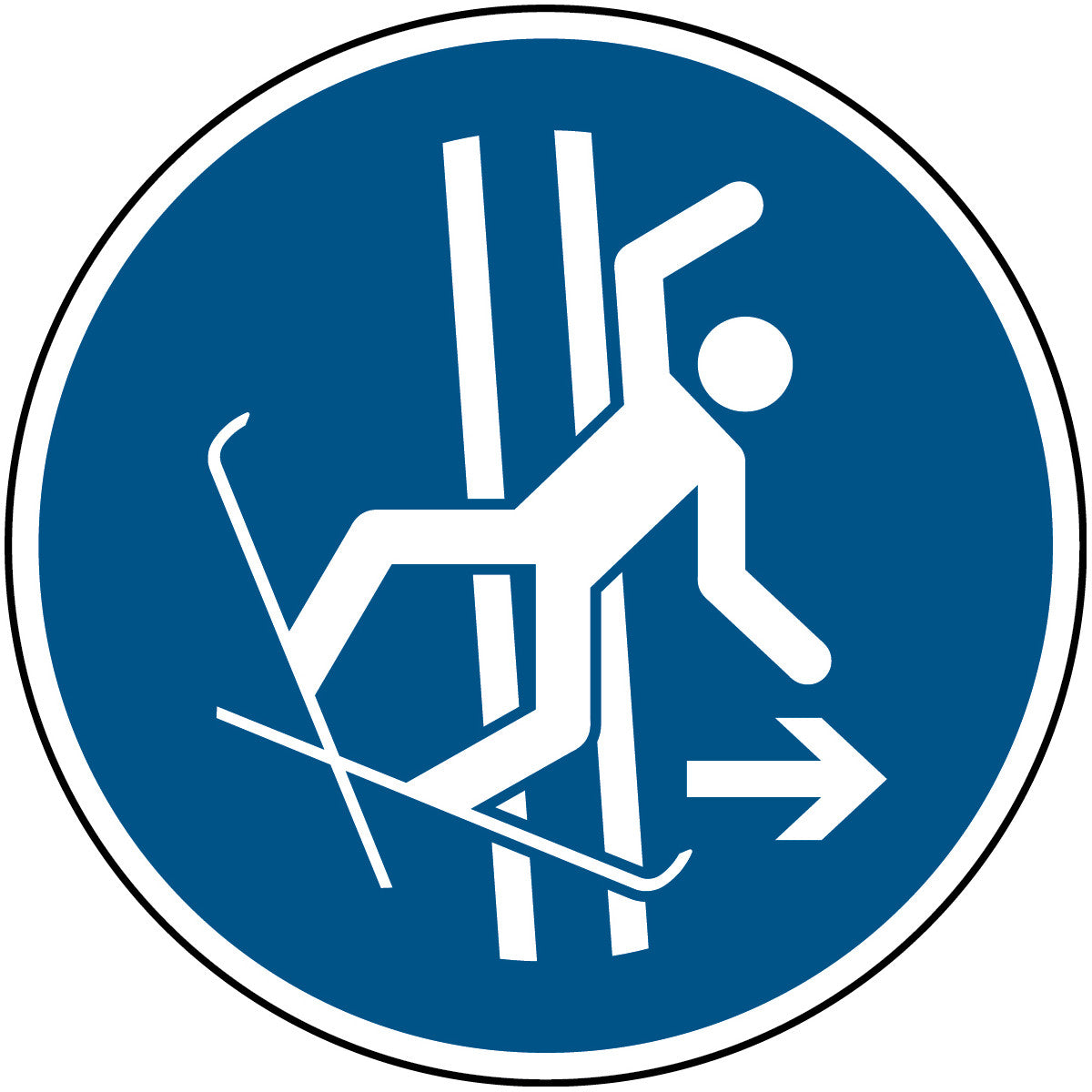 Im Fall eines Sturzes Schleppspur sofort verlassen – ISO 7010