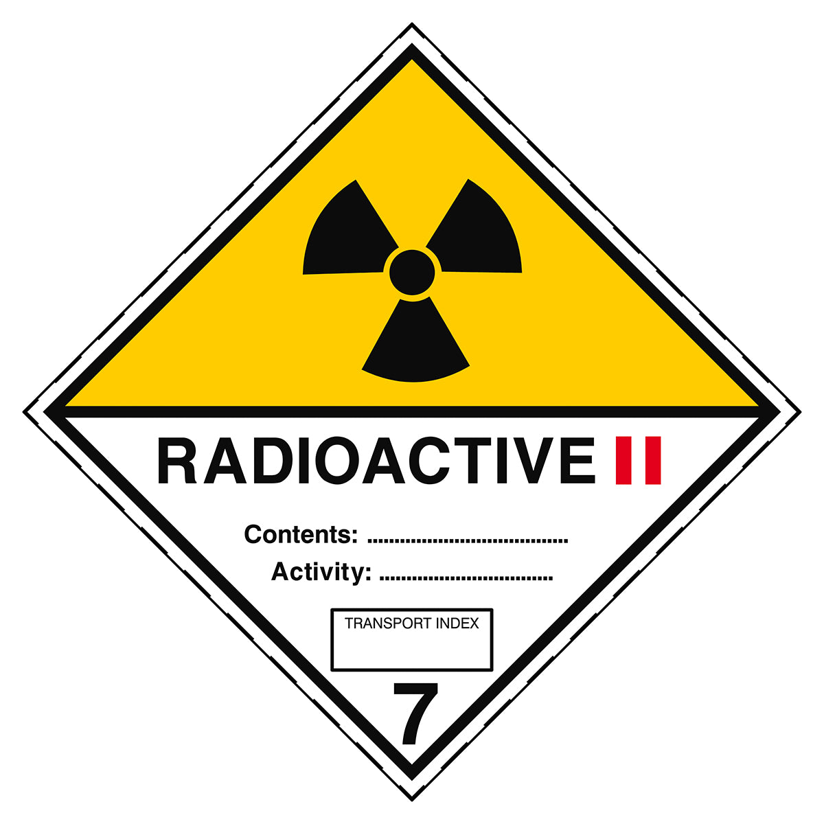 Aufkleber für den Transport gefährlicher Güter - Radioactive Stoffe 7B II