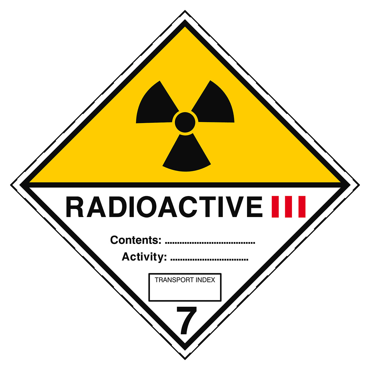 Aufkleber für den Transport gefährlicher Güter - Radioactive Stoffe 7C III