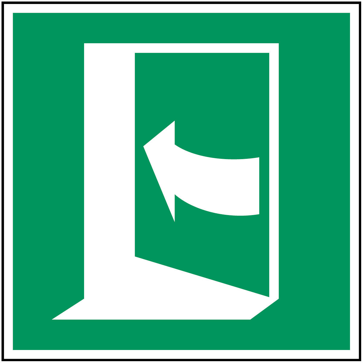 ISO safety sign - Door opens by pushing on the left side