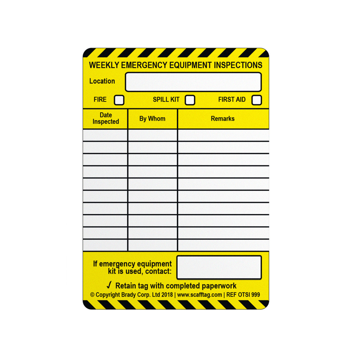 Weekly Emergency Inspection-Einsteckschild