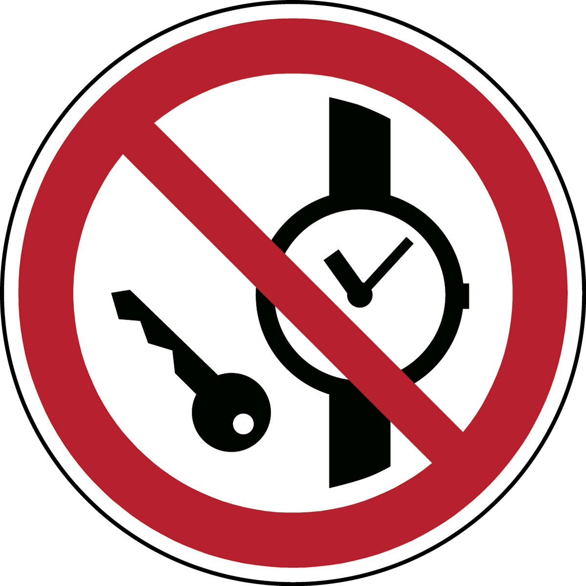 Panneau de sécurité ISO - Il est interdit de transporter des pièces métalliques ou des montres